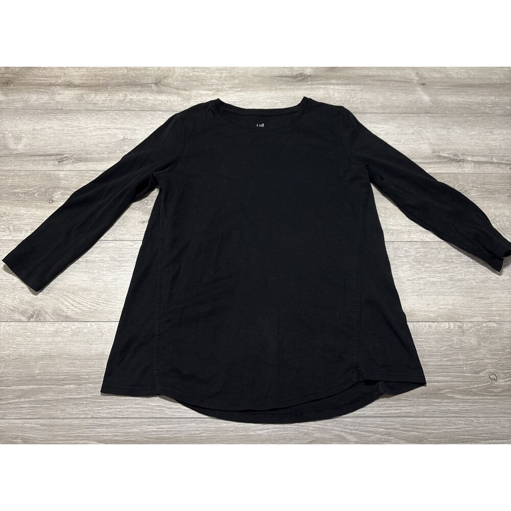 J. Jill Pima 3/4 Sleeve Side Inset Tee Curved Hem 100% Cotton Black Women's XS